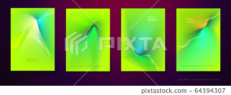 Vector set of illustration abstract wavy, wave, line and blurred gradient mesh in bright color background. Dynamic minimal wave line composition design in A 4 size, layout for flyer, poster, banner 64394307