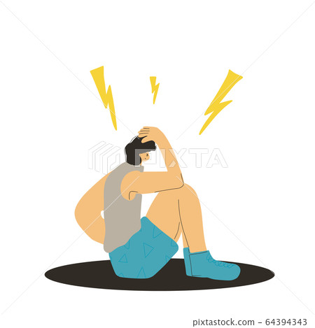 Mental disoder. Young people sitting on the floor. 64394343