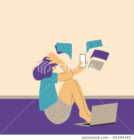Mental disoder. Young people sitting on the floor. Mental disoder. Young people sitting on the floor. 64394345
