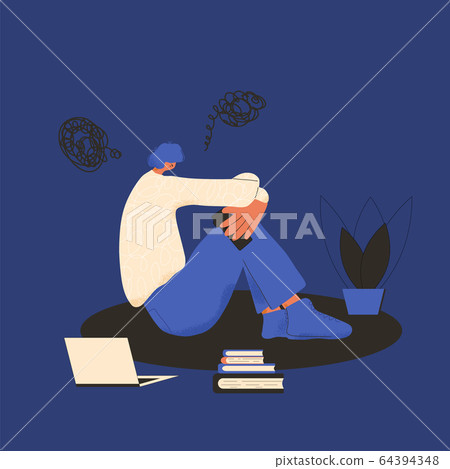 Mental disoder. Young people sitting on the floor. Mental disoder. Young people sitting on the floor. 64394348