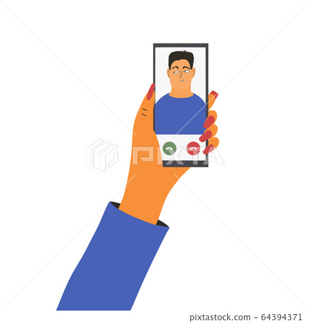 Human hand holding a phone. Vector design. Human hand holding a phone. Vector design. 64394371