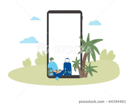 Digital nomand concept. Vector man with plaptop Digital nomand concept. Vector man with plaptop 64394401