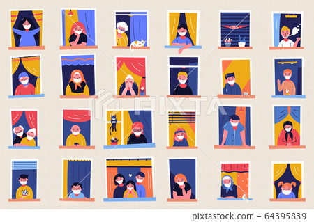 Stay Home Motivational Banner People In Stock Illustration 64395839 Pixta