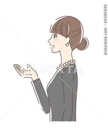 Side Profile Woman Smiling And Holding Out Her Stock Illustration