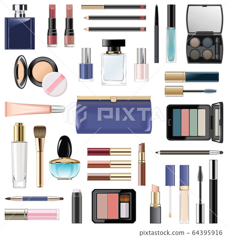 Vector Makeup Cosmetics with Blue Cosmetic Bag Vector Makeup Cosmetics with Blue Cosmetic Bag 64395916
