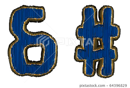 Set of symbols ampersand and hash made of industrial metal 3D Set of symbols ampersand and hash made of industrial metal 3D 64396829