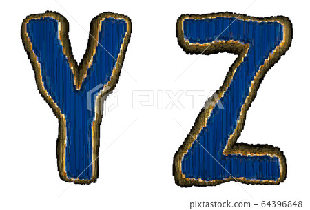 Set of alphabet letters Y and Z made of industrial metal blue color. Isolated white background. 3d 64396848