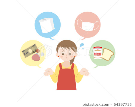 Illustration of a woman who is troubled with buying up and money 64397735