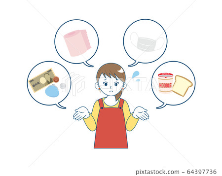 Illustration of a woman who is troubled with buying up and money 64397736