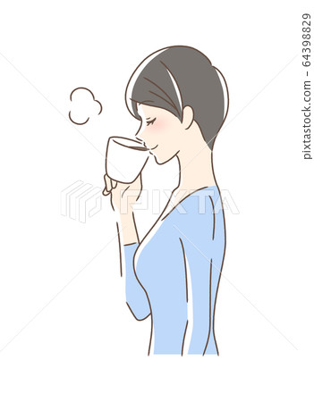 Side profile of a woman drinking McCup coffee Side profile of a woman drinking McCup coffee 64398829