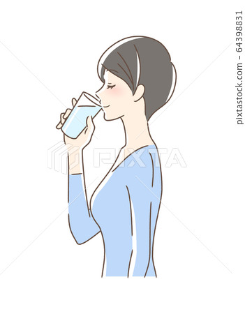 Side profile of a woman drinking cop water Side profile of a woman drinking cop water 64398831