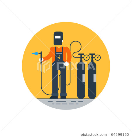 Welder with mask and gas balloons 64399160