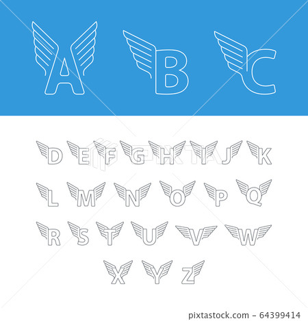 Font letters, thin lines, logo with wings Font letters, thin lines, logo with wings 64399414