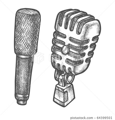 Retro and modern microphone, vector sketch illustration Retro and modern microphone, vector sketch illustration 64399501
