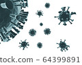 Coronavirus cells. 3D rendering. 64399891
