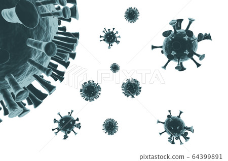 Coronavirus cells. 3D rendering. Coronavirus cells. 3D rendering. 64399891
