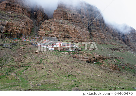 Amazing views of remote monastery during the first day of ritual kora (yatra) around sacred Mount Kailash. 64400470