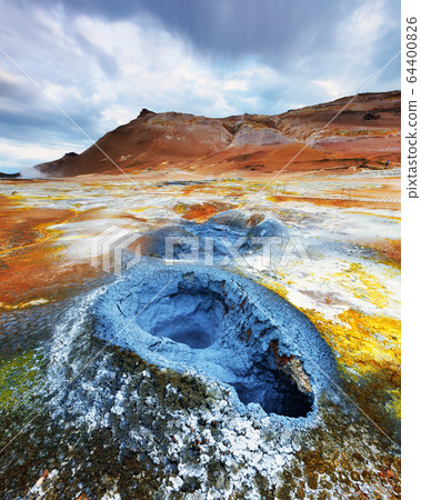 Fumarole field in Namafjall valley Fumarole field in Namafjall valley 64400826