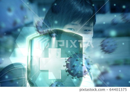 Image of elementary school students wearing a mask and defending stop defense 64401375