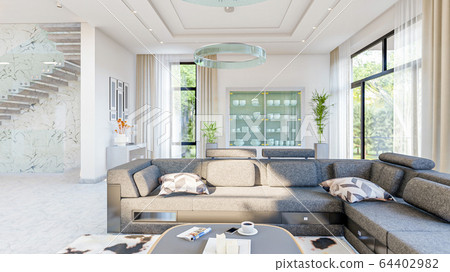 living room interior 3d illustration 64402982