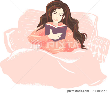 Girl Book Read Bed Illustration Girl Book Read Bed Illustration 64403446