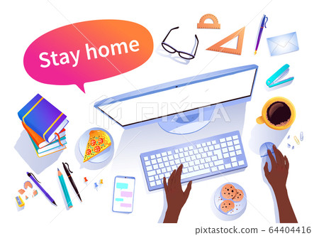 Stay Home concept vector top view illustration Stay Home concept vector top view illustration 64404416