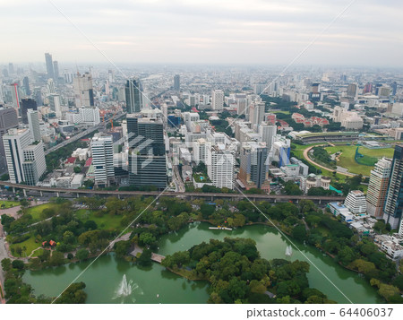 Aerial view green city public park with modern 64406037