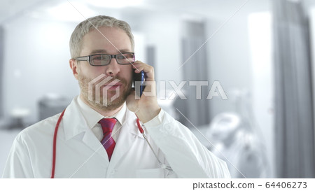 Physician talks to a patient on his smartphone Physician talks to a patient on his smartphone 64406273