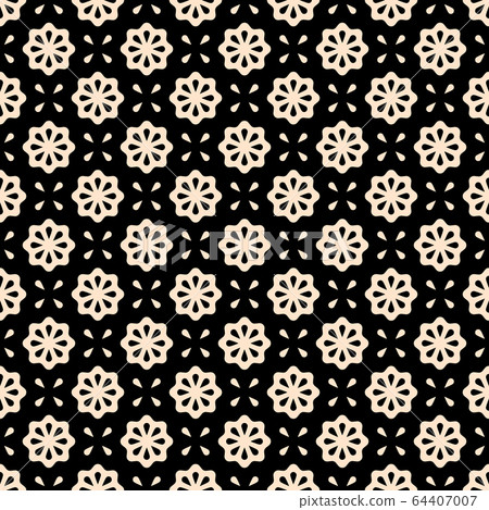 Seamless pattern. Vector abstract simple design. Beige flower elements on a black background. Modern minimal illustration perfect for backdrop graphic design, textiles, print, packing, etc. Seamless pattern. Vector abstract simple design. Beige flower elements on a black background. Modern minimal illustration perfect for backdrop graphic design, textiles, print, packing, etc. 64407007
