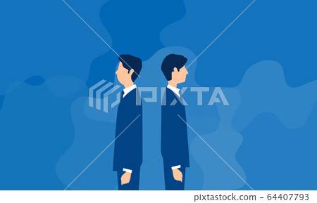 Illustration of a business scene with two men turning their backs Illustration of a business scene with two men turning their backs 64407793