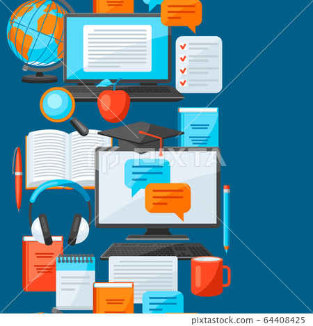 Seamless pattern with online studying at home items. Distance education. 64408425