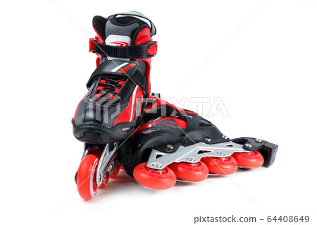 Sports black and red skating rollers on a white background. Sports black and red skating rollers on a white background. 64408649