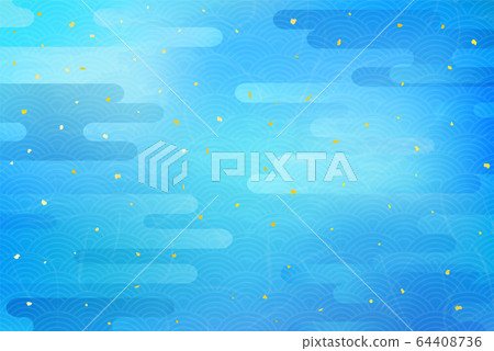 Japanese blue background and clouds traditional pattern 64408736