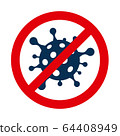 Coronavirus cell in prohibition sign. Vector, flat 64408949