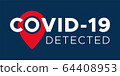 Coronavirus COVID-19 with map pin locator, vector 64408953