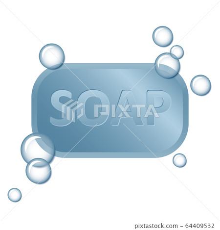 Blue soap with bubbles icon symbol wash hands Blue soap with bubbles icon symbol wash hands 64409532