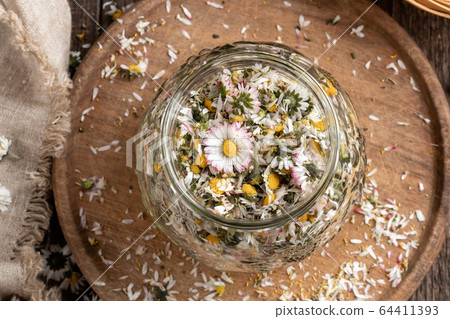 Preparation of common daisy syrup from fresh common daisy flowers Preparation of common daisy syrup from fresh common daisy flowers 64411393