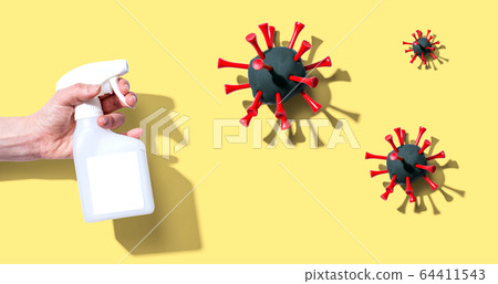 Spray bottle with epidemic influenza concept 64411543