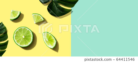 Fresh green limes overhead view 64411546
