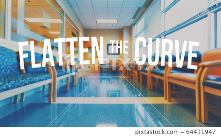 Flatten the Curve theme with a medical waiting room background 64411947