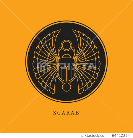 Circular illustration of the Egyptian scarab beetle, personifying the god Khepri 64412234