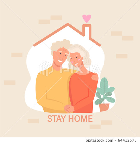 Grandparents in isolation.Stay home banner. Grandparents in isolation.Stay home banner. 64412573