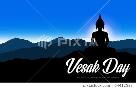 Vesak Day Buddha Silhouette At Sunrise Stock Illustration 64412582 Pixta