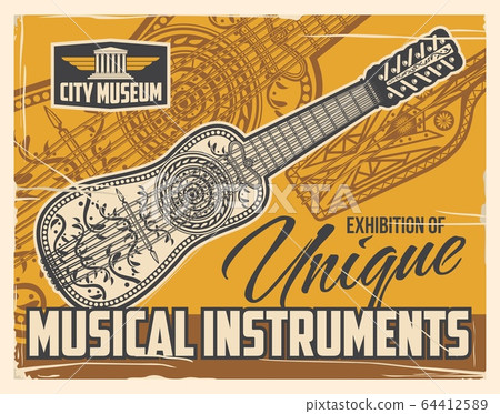 Musical folk instruments exhibition poster