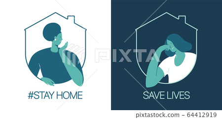 Stay at home, save lives. Social Media campaign aimed at preventing the spread of the COVID-19 coronavirus epidemic. 64412919