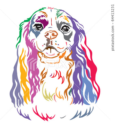 Colorful decorative portrait of Cavalier King 64413231