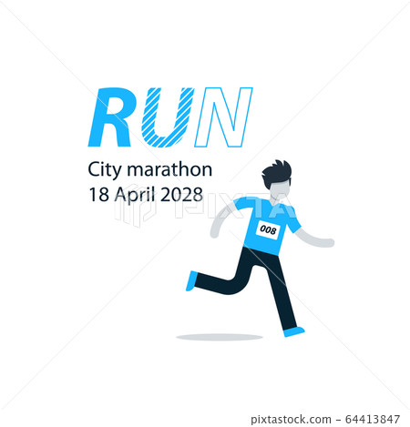 Runner with number on chest, city marathon Runner with number on chest, city marathon 64413847