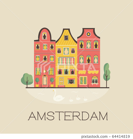 An Amsterdam street with traditional old buildings 64414819