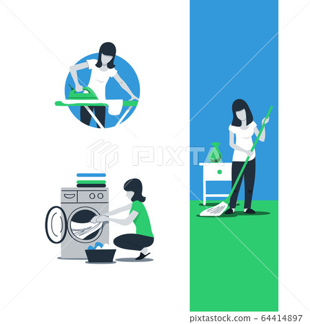 Cleaning house services, woman ironing Cleaning house services, woman ironing 64414897
