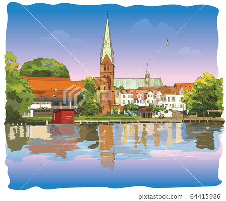 Colorful view on Church of St. Mary in Lubeck 64415986